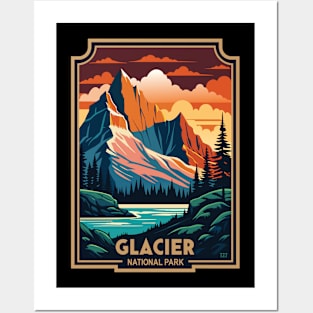 Retro Glacier National Park Posters and Art